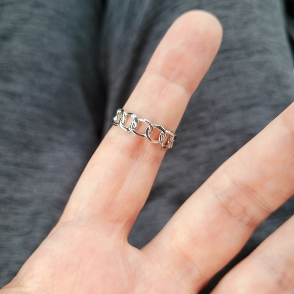 Diamond Halo Clear Crystal Silver Chain Link Band Ring Size 6 - Picture 6 of 10